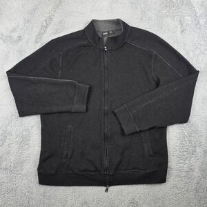 Hugo Boss Full Zip Cardigan Mens XL Black Wool Cotton Blend Mock Neck Sweater